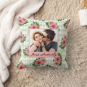 Cojín Decorativo Guion de foto de pareja floral Cita de amor  