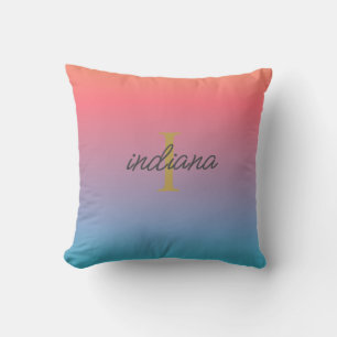 Cojín Decorativo Guion de monograma con ombre azul naranja