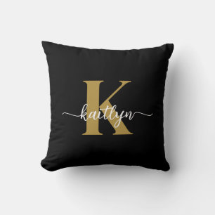 Cojín Decorativo Guion de Monograma de Oro Negro