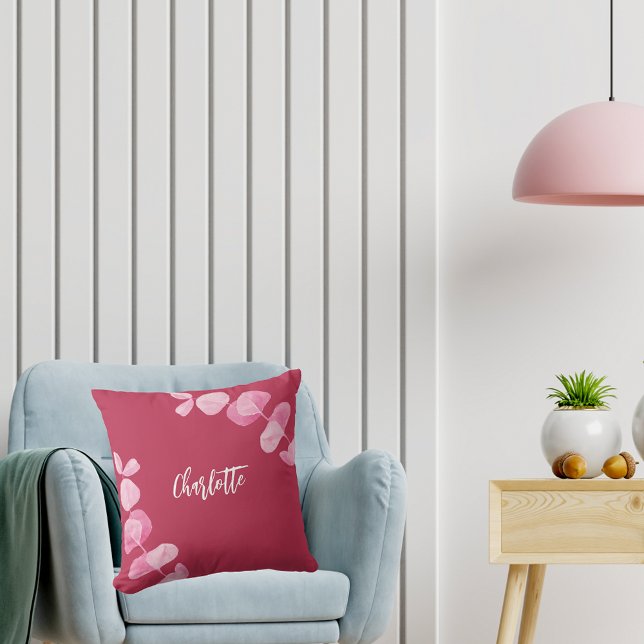 Cojín Decorativo Guión del nombre del eucalipto rosa magenta (Subido por el creador)