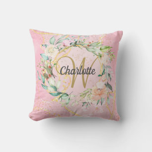 Cojín Decorativo Guion dorado Monograma Floral Geoda Rosa Ágata