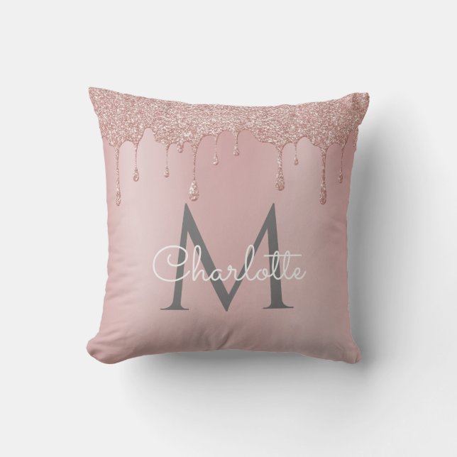 Cojín Decorativo Guión elegante monograma del Purpurina rosa Rubor (Anverso)