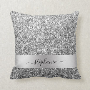 Cojín Decorativo Guión elegante Nombre personalizado Plata Purpuri