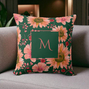 Cojín Decorativo Guion floral acuarela verde rojo