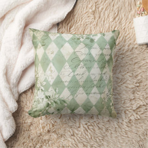Cojín Decorativo Guión floral de arlequín verde vintage