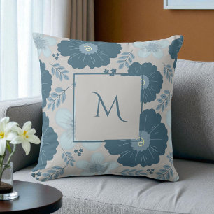 Cojín Decorativo Guión floral de color azul plateado