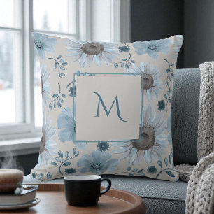 Cojín Decorativo Guión floral de color azul plateado