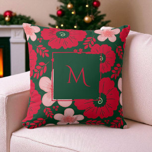 Cojín Decorativo Guión floral de color rojo verde
