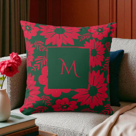 Cojín Decorativo Guión floral de color rojo verde
