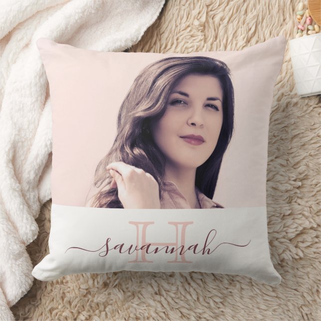 Cojín Decorativo guión fotográfico de monograma dorado Rosa (Manta)