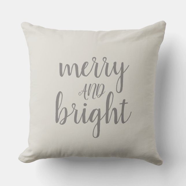 Cojín Decorativo Guión gris para Navidades merry y brillantes (Anverso)