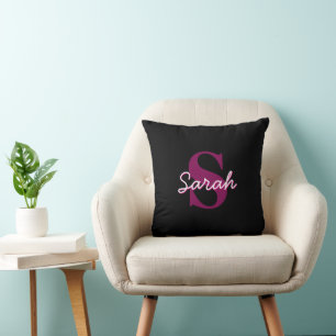 Cojín Decorativo Guión monograma rosa y negro de Personalizable cor