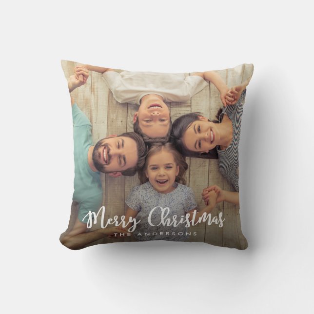 Cojín Decorativo Guión navideño moderno | Foto de vacaciones (Anverso)
