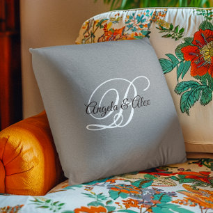 Cojín Decorativo Guión negro y blanco para el brillo monograma gris