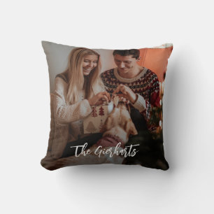 Cojín Decorativo Guión Personalizado para Foto Familiar de Navidad