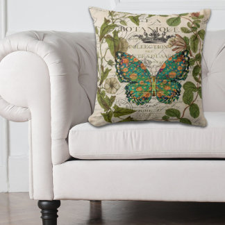 Cojín Decorativo guiones bohemios mariposa botánica francesa