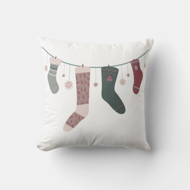 Cojín Decorativo Guirnalda de Navidad de calcetines alegres (Anverso)