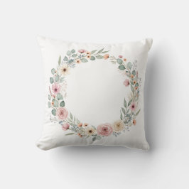 Cojín Decorativo Guirnalda floral de acuarela rosa polvorienta y eu