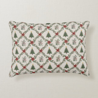 Cojín Decorativo Guirnalda floral de árbol de Navidad vintage rojo 