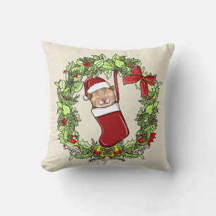 Cojín Decorativo Guirnalda moderna elegante gatito de Navidad en ca