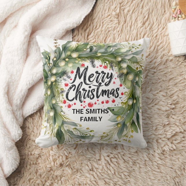 Cojín Decorativo Guirnalda sagrada y escritura moderna | Feliz Navi (Manta)