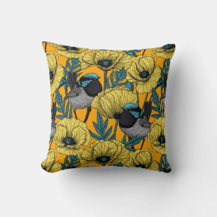 Cojín Decorativo Guirnaldas de hadas y amapolas de amarillo