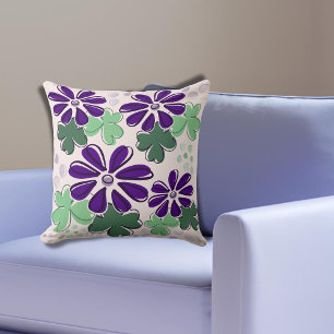 Cojín Decorativo Guiso morado y verde de encaje y flores