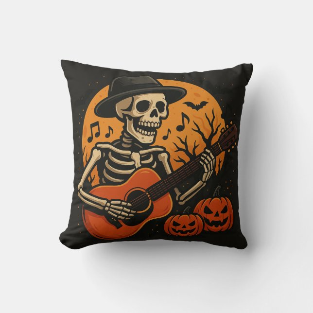 Cojín Decorativo Guitar-Playing Skull Halloween Throw Pillow (Anverso)