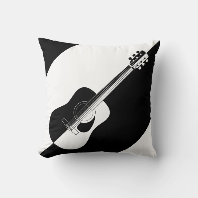 Cojín Decorativo Guitarra blanco y negro del diseñador moderno (Anverso)