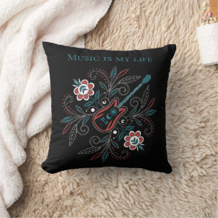 Cojín Decorativo Guitarra Boho Rock’n’Roll con flores