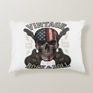 Cojín Decorativo Guitarra de bandera americana de cráneo de rock vi