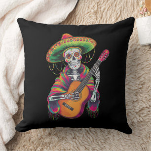 Cojín Decorativo Guitarra de fiesta de cráneo de esqueleto del Cinc