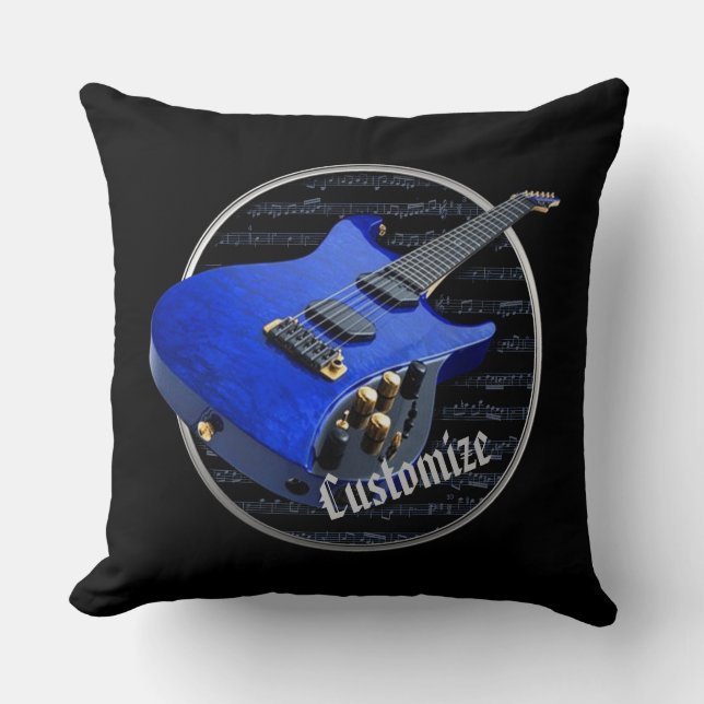 Cojín Decorativo Guitarra eléctrica azul personalizada (Anverso)