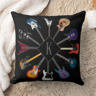 Cojín Decorativo Guitarra Eléctrica Personalizada Círculo Negro