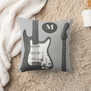 Cojín Decorativo Guitarra eléctrica personalizada negra y blanca