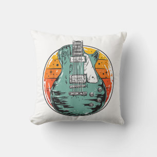 Cojín Decorativo Guitarra Eléctrica Retro Atardecer Vintage Banda d