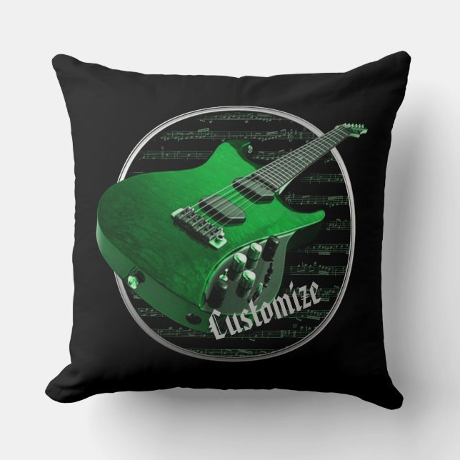 Cojín Decorativo Guitarra eléctrica verde personalizada (Anverso)