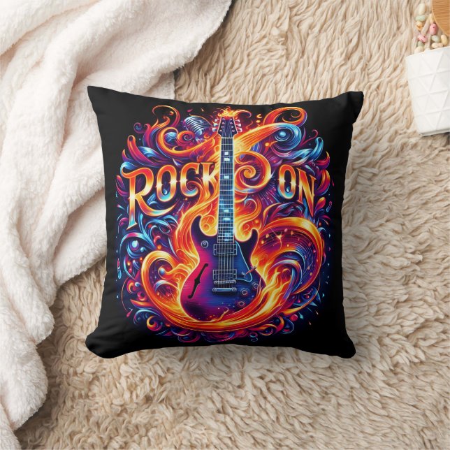 Cojín Decorativo Guitarra envuelta en vibrantes llamas nocturnas (Manta)