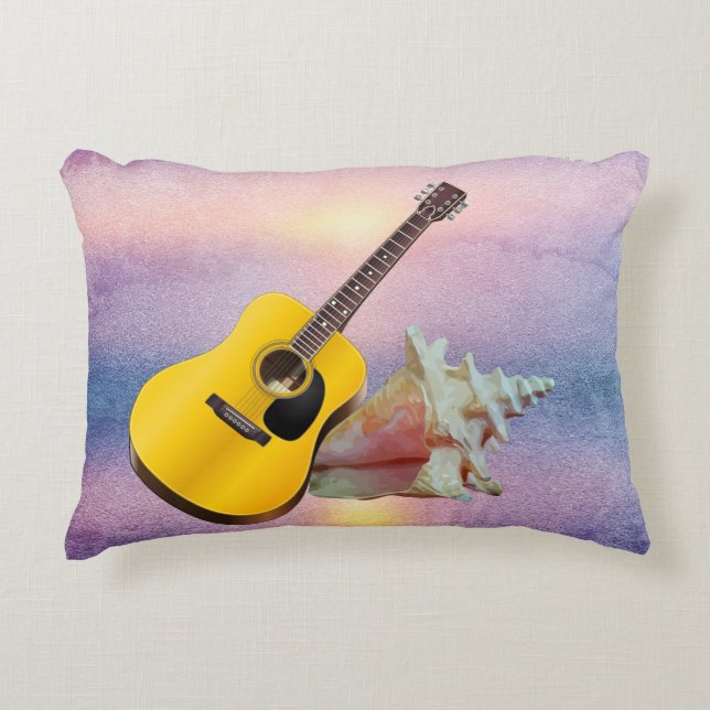 Cojín Decorativo Guitarra y conchas marples Beach Sunset (Anverso)