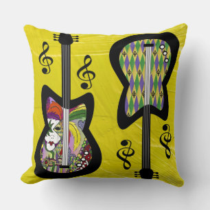 Cojín Decorativo Guitarras Coloridas de Mardi Gras