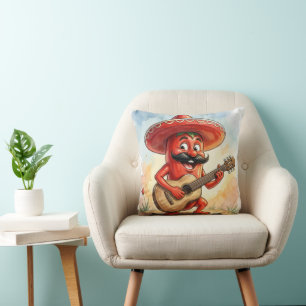 Cojín Decorativo Guitarrista de Chile Rojo Mexicano