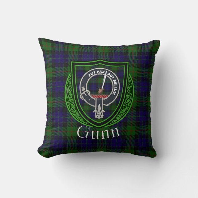 Cojín Decorativo Gunn Scottish Clan Tartan & Crest (Anverso)
