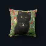Cojín Decorativo Gustav Klimt Kitten<br><div class="desc">¡Almohada con gatito de Gustav Klimt! Este gatito negro lleva un collar de plata y se sienta en un campo de flores rojas,  azules,  blancas y amarillas. ¡Un regalo maravilloso para los amantes del gato y del arte austriaco!</div>