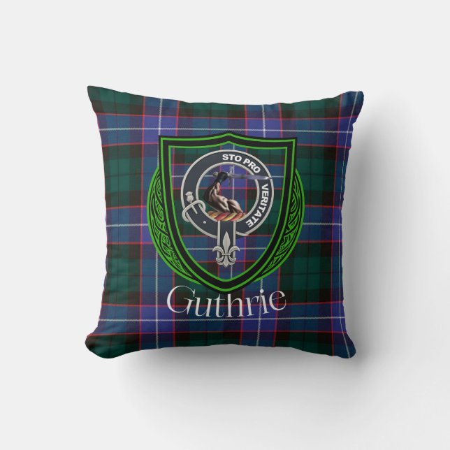 Cojín Decorativo Guthrie Scottish Clan Tartan & Crest (Anverso)