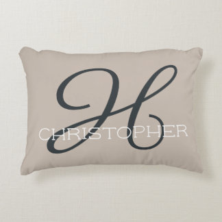 Cojín Decorativo H Inicial Nombre Personalizado Taupe Marrón Neutra