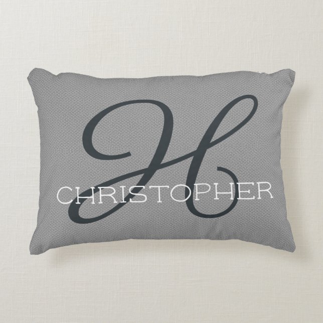 Cojín Decorativo H Nombre personalizado inicial Gris blanco negro (Anverso)