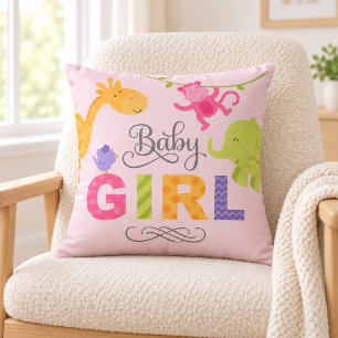 Cojín Decorativo Habitación de Bebé Niña Animales de la Jungla Rosa