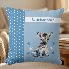 Cojín Decorativo Habitación de niños agregar nombre cebra azul ador