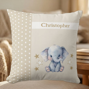 Cojín Decorativo Habitación de niños agregar nombre elefante marrón