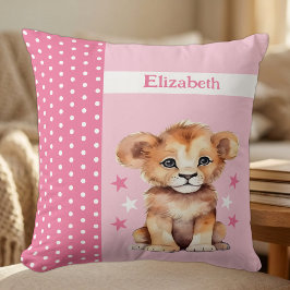 Cojín Decorativo Habitación de niños agregar nombre león rosa lindo